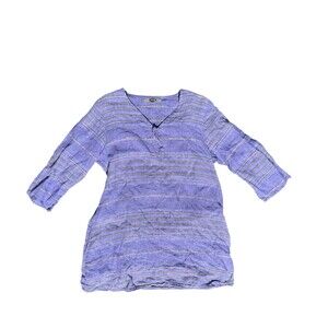 FLAX Purple Striped Tunic Top V Neck Linen Size Medium